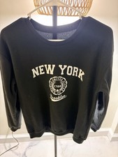 SHEIN Women's Black/White Crewneck Logo Graphic Fleece Pullover Sweatshirt S