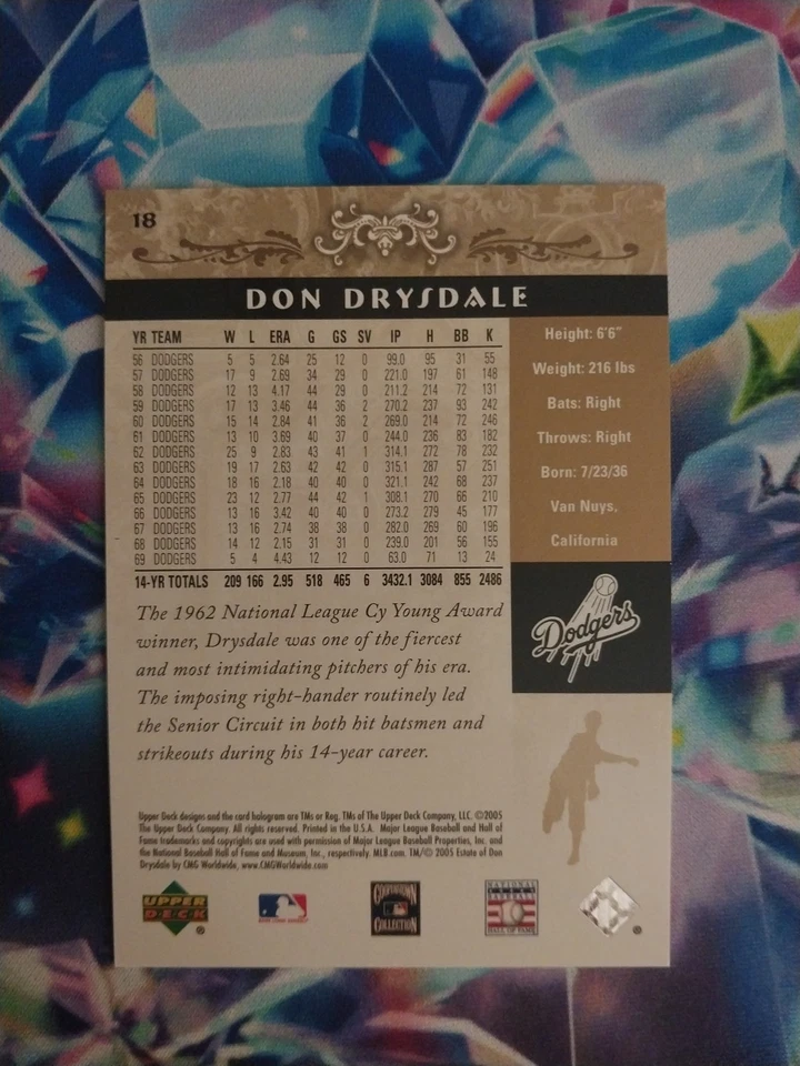 2005 Upper Deck Hall of Fame - Don Drysdale #18 Ouro /25 - Imagem 2 de 2