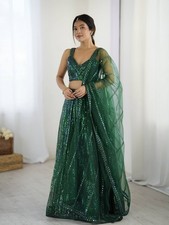 Traditional Wear Green Net Lehenga Choli With Dupatta For Women  Girls
