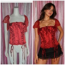 Dreamgirl Red Lace Corset Lingerie Bustier Boned Satin Top Size Large Bust 38