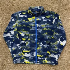 Eddie Bauer Fleece Jacket Kids L 14/16 Blue Camo Full Zip Mock Neck Mock Neck
