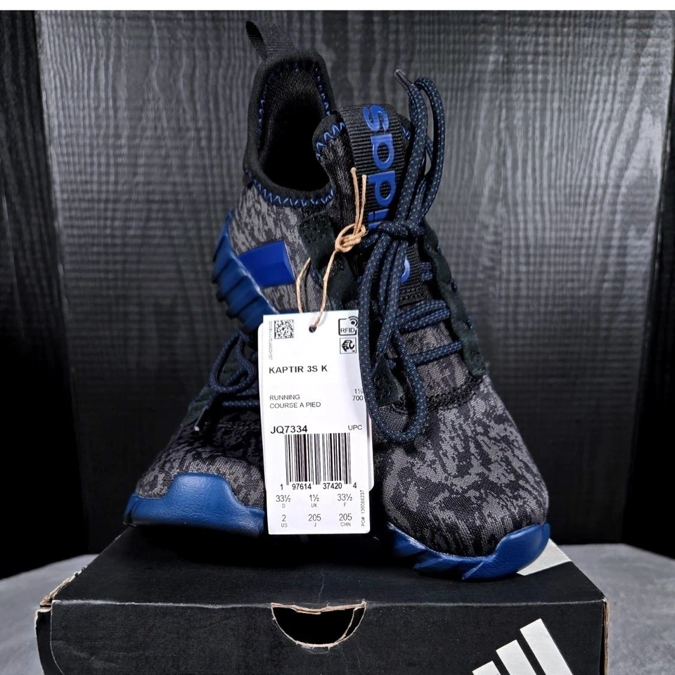 Adidas Kaptir 3 S K Niños Zapatos para Correr Negro Azul JQ7334 Talla 2 Foto 2 de 4