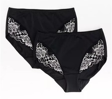 Breezies Luxe Lace Two Tone Hipster Brief Black 2 PACK 3X A632187 NEW