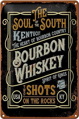 Schild Blech 20x30cm - Made in Germany - Spruch Bourbon Whiskey shots on rocks M
