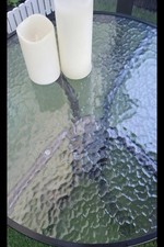 Outdoor Round Glass Top Dining Table Black Metal Base 60x60x70cm