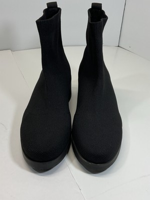 Anne Klein  Black Stretch Fabric Wedge Heels Slip On Ankle Boots 9M Iflex