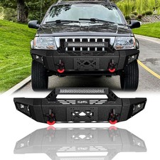 Front Bumper 1999-2004 Grand Cherokee Wj Steel Winch Plate Lights D-rings Black Front Bumper 1999-2004 Grand Cherokee Wj Steel Winch Plate Lights D-rings Black