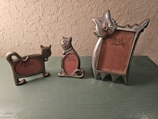 Vintage Set Of 3 Pewter Kitty Cat Picture Frames, Never Used-Very Good