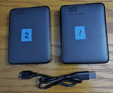 2 Western Digital WD Elements 2TB External Hard Drive WDBU6Y0020BBK-0A+0B 74Hrs!