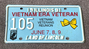 RARE 1991 ILLINOIS VIETNAM VETERAN REUNION LICENSE PLATE ALL ORIGINAL EVENT JUNE