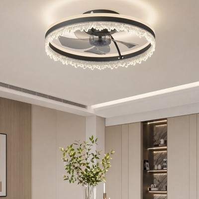 20 inch Crystal Design LED Ceiling Fan Up Down Light Flush Mount Remote Control