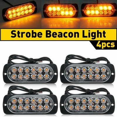 4x 12LED Amber Truck Car Flashing Beacon Warning Hazard Flash Strobe Light Bar T