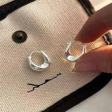 925 Sterling Silver Hoops Earrings for Women Fashion Simple Chunky Round Circle