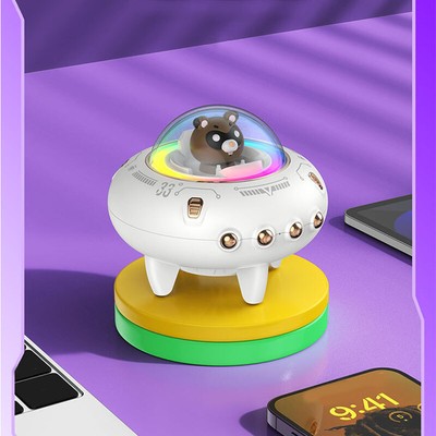 New Wireless BT Speaker Cute Spaceship Shape Speaker Colorful Light Desktop Spea