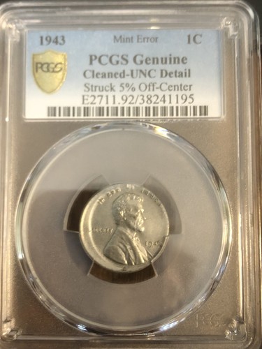 1943 1C PCGS 5% Off-Center Mint Error - Cleaned -RicksCafeAmerican.com - Picture 2 of 12