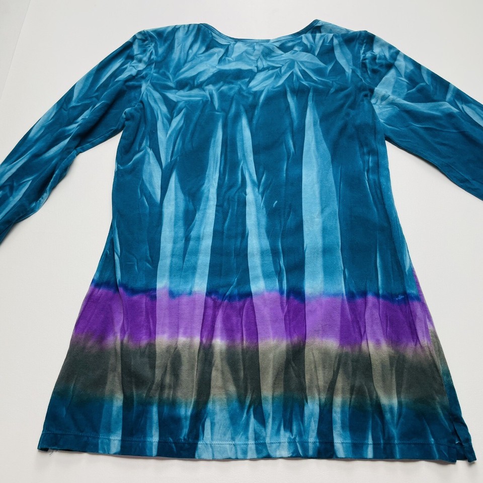 The Pyramid Collection Top Womens S Boho Blue Tie Dye Lace 3/4 Sleeve