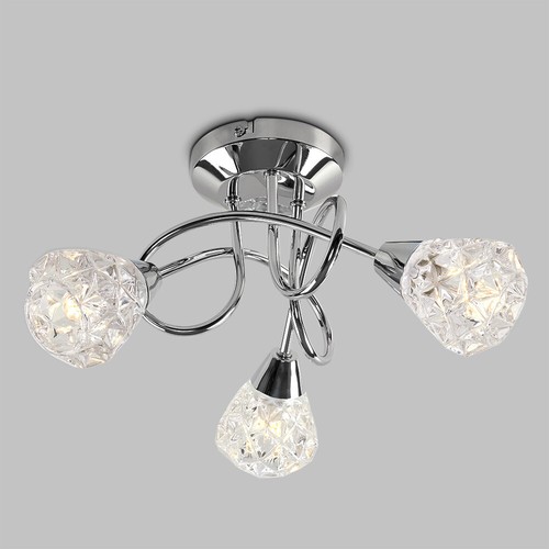 3 Way Ceiling Light Fitting Chrome Crossover Flush Lights Crystal Living Room - Picture 2 of 8