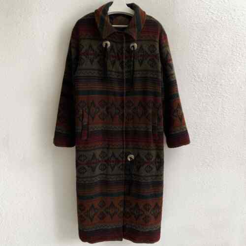 Vintage Woolrich USA Blanket Navajo Aztec Long Southwestern Concho Coat Large - Afbeelding 1 van 5