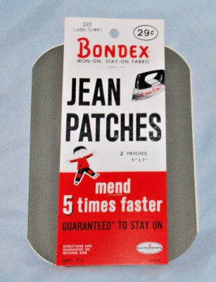 (NOS) 2 BONDEX Jean Patches Iron On Stay On Fabric 282 LODEN GREEN FREE US SHIP