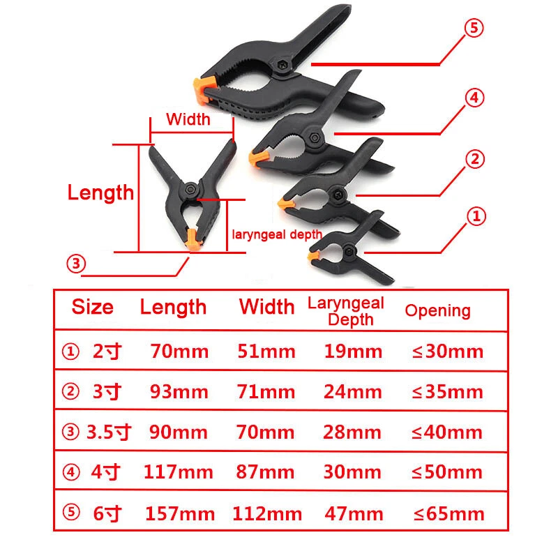 2" 3" 3.5" 4" 6" Plastic Spring Clamp Quick DIY Tools Woodwork Grip Clips Nylon - Image 2 of 4