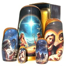 Christmas Nativity Nesting Dolls, 5 Piece Matryoshka Toy Nested Stacking Doll