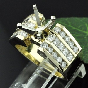 2.00ct 14k Solid Yellow Gold Ladies Semi Mount Diamond Ring Setting Princess Cut