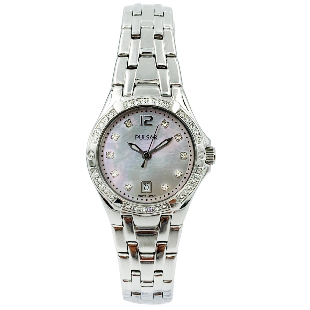 Pulsar Swarovski Crystal Steel MOP Dial Quartz Ladies Watch With