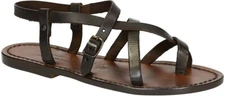 Womens flat Strappy sandals Handmade in real tan leather Brown Black Burgundy