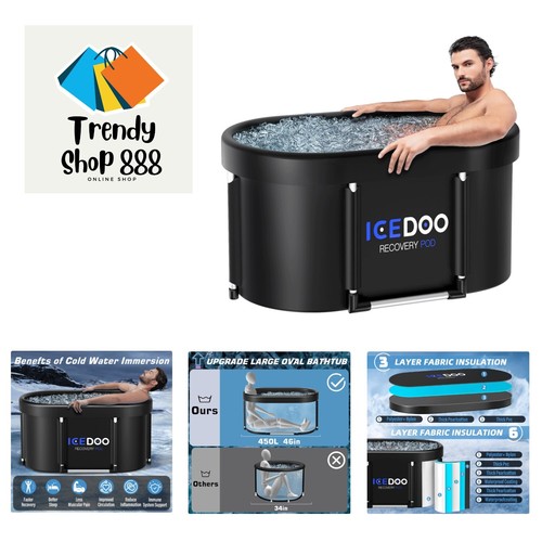 Goplus XL 129 Gal Oval Ice Bath Tub For Athletes, Inflatable Cold Plunge Tub W Multiple Layered Lid Pump