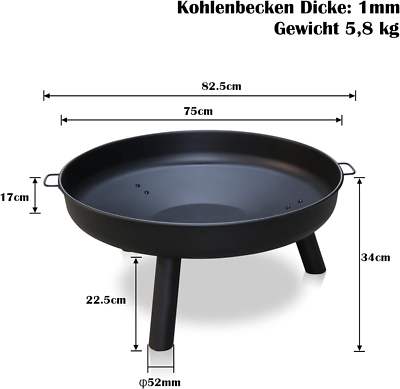 Braciere Da Giardino In Acciaio LEHMANN - Diametro 80 Cm, Per Fuoco, Arrosto E Atmosfera