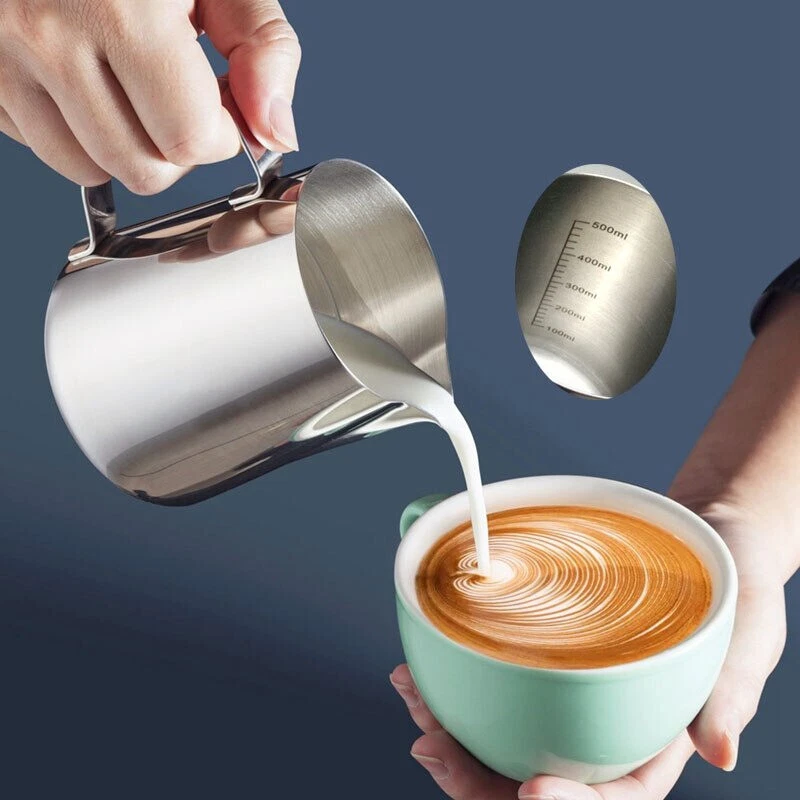 Milk Frother Pitcher Jug Cup Stainless Steel Frothing Coffee Measurement Cup Pot