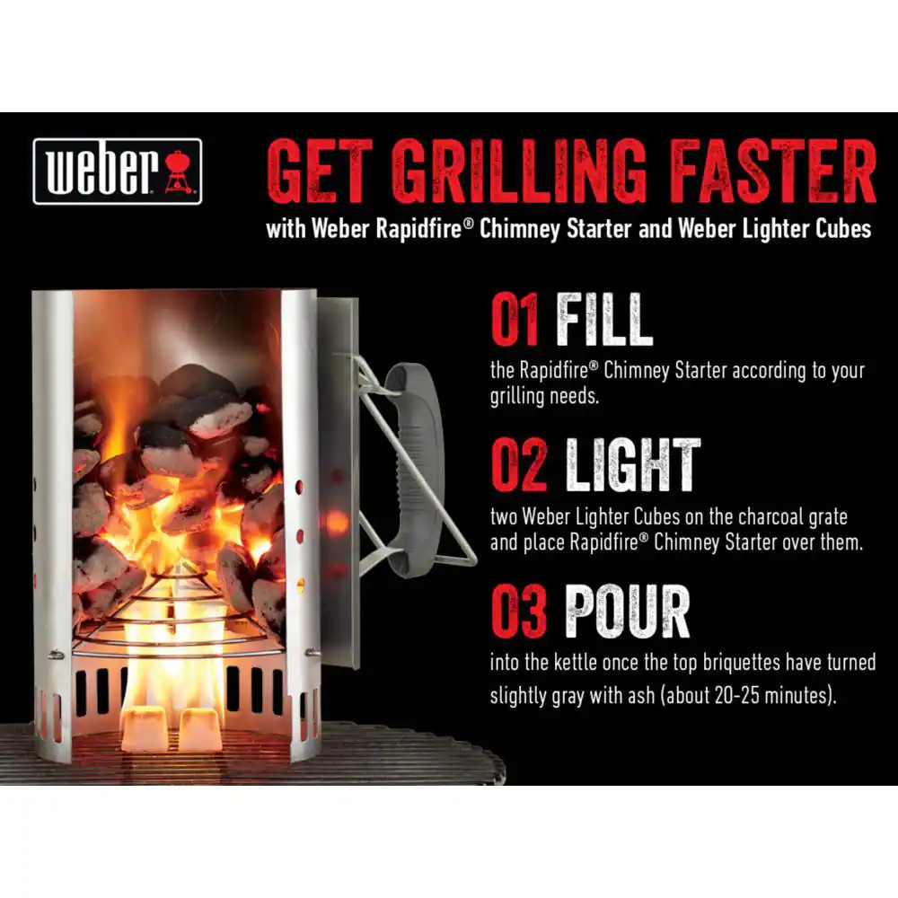 Weber Charcoal Starter Lighter Can Fire Grill Bin Grate Handle Steel Chimney New