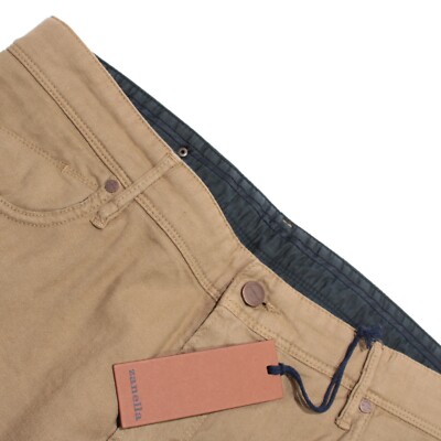 Zanella NWT 5 Pocket Jean Cut Pants Size 34 US In Solid Brown Cotton Linen Blend