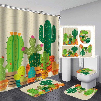 Color Cactus Door Bath Mat Toilet Cover Rugs Shower Curtain Bathroom Decor Ebay