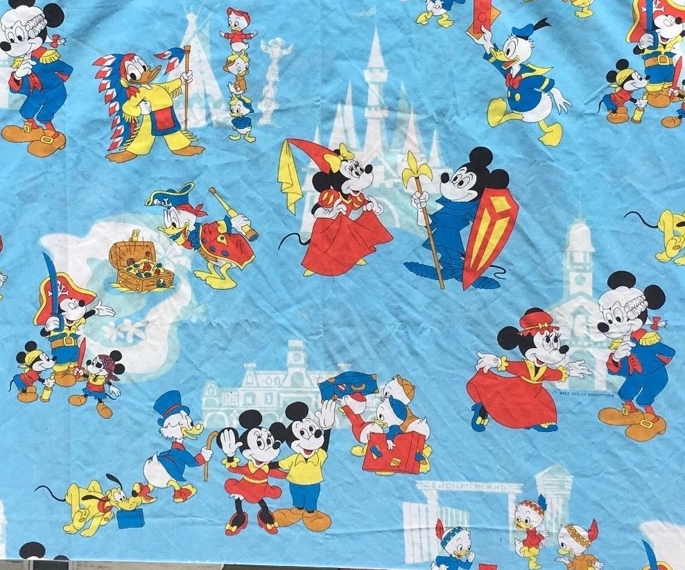 Vintage Mickey Minnie Mouse Twin Sheet Set 3 Pc Flat Fitted Disney