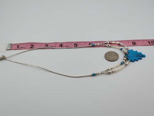 Vintage Southwestern Two Row Beaded Turquoise, Shell, Liquid Silver Necklace 18" - Picture 8 of 10