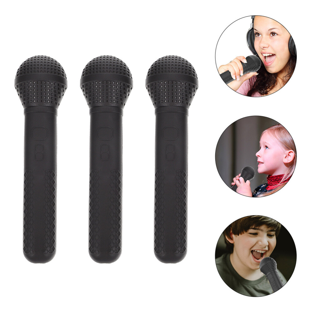 3 Pcs Pretend Microphone for Kids Faux Props Costume Simulation Black Color
