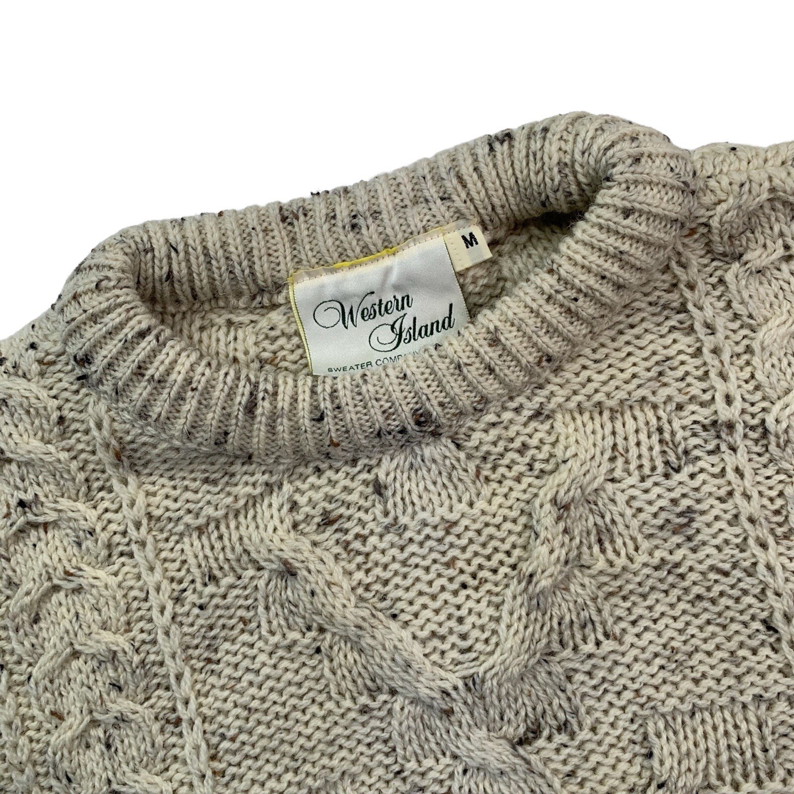 Vintage M Occidental Isla Jersey Company Natural Beige Moteada de Ochos Cuello