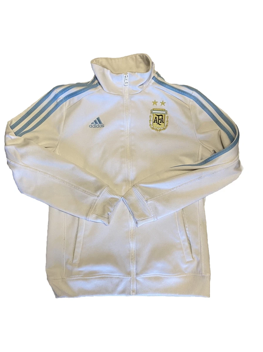 Messi 10 Argentina Adidas Track Jacket Youth Size M White Blue Soccer