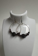 Round Earrings Brown Beaded Golden Hook
