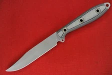 Busse Custom Long 4.75" Elmax Steak Knife Doublecut Bowie Textured Black/Tan G10