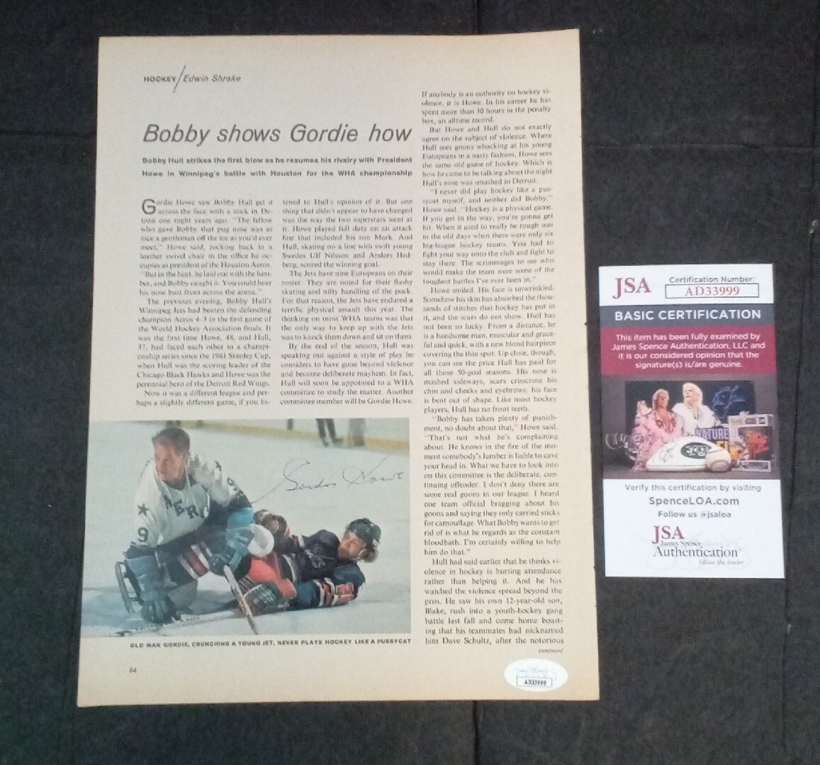 Gordie Howe Autographed Signed Aeros Color Photo JSA -1 # 