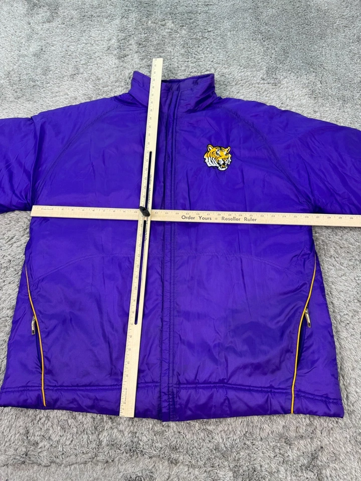 Chaqueta De Colección LSU Tigers Para Hombres XL Púrpura Nylon Satinado Equipo INICIO Cremallera Completa Bombardero Foto 4 de 4