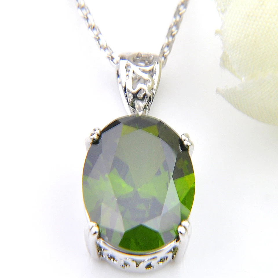 Jewelry Set Classical Rectangle Green Peridot Silver Dangle Earrings Pendants - Image 4 of 4