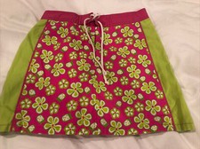 lilly pulitzer, youth size 8 green and pink floral Lady Bug skirt, tie front
