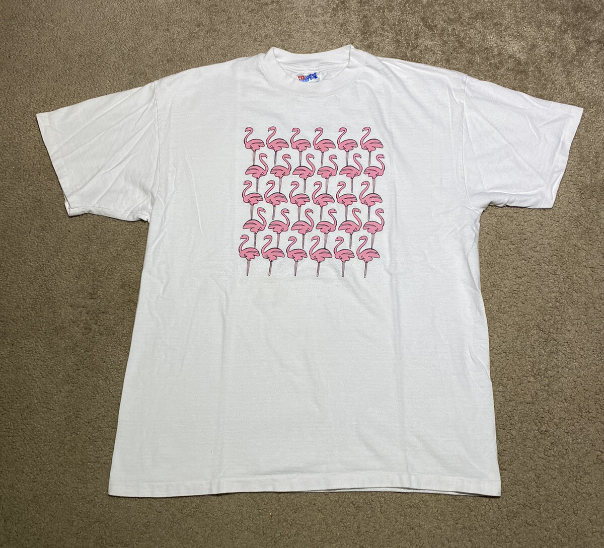 FILA T shirt punto singolo grafica Hanes file di fenicotteri vintage anni 90 taglia large