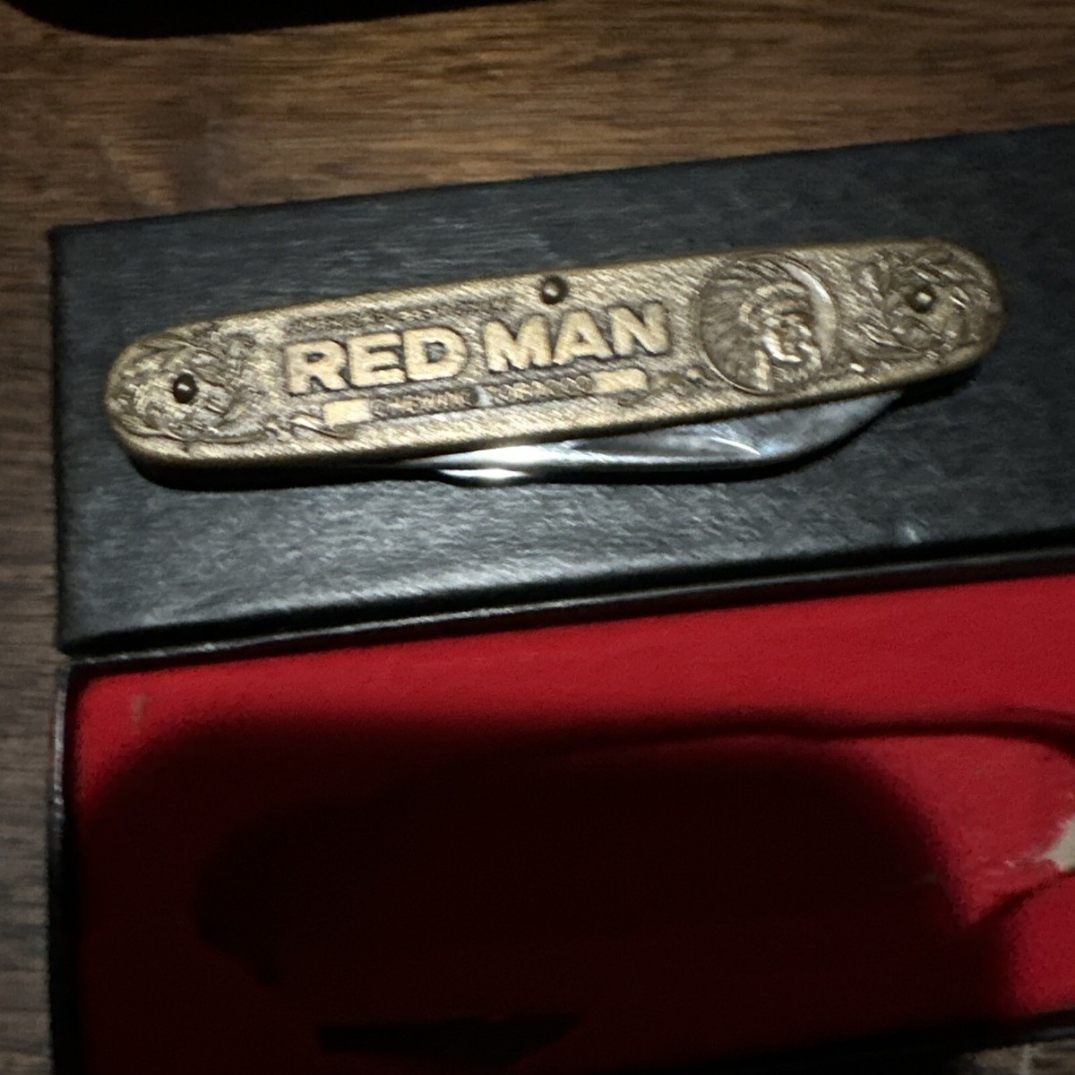 Vintage Utica Brass Pocket Knife Red Man Chewing Tobacco
