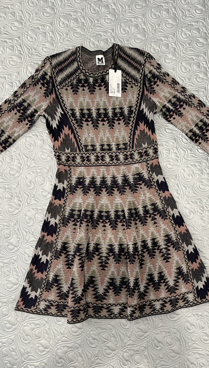 missoni fit and flare dress M MISSONI Sweater Knit Fit & Flare A Line Dress 42 Multi Crew Neck Long  Sleeve