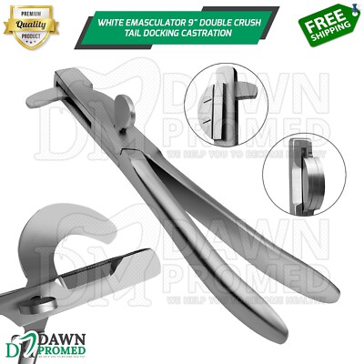 White Emasculator 9'' Double Crush Animals Castration Veterinary Instrument