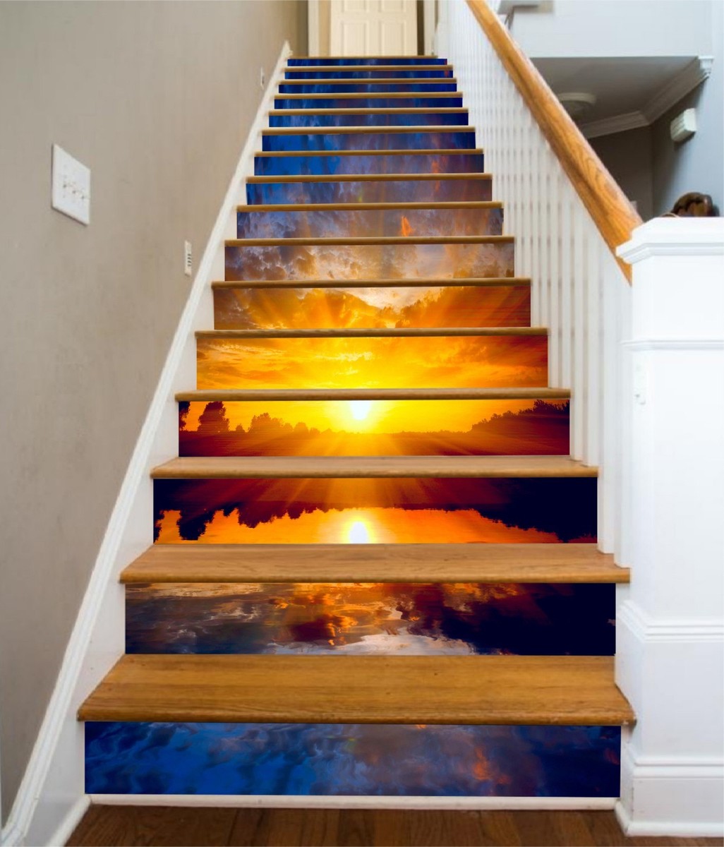 Décal Mural 3D Sunset Steppe - 153NA, Pour Contremarches D'escalier, Décoration Murale Photo, Neuf